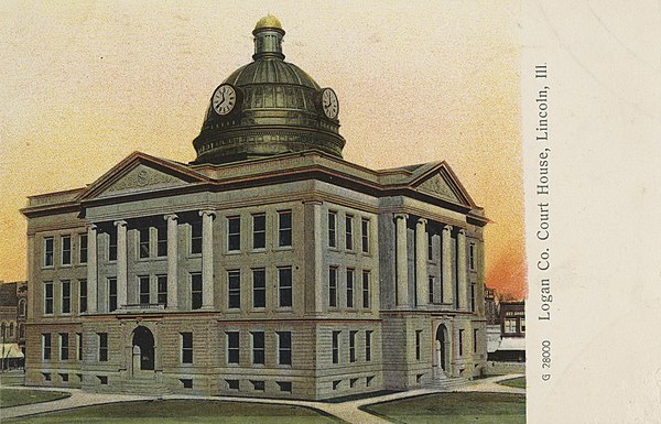 Logan County courthouse in Lincoln, Illinois, circa 1901-1907