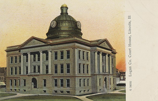 Logan County courthouse in Lincoln, Illinois, circa 1901-1907