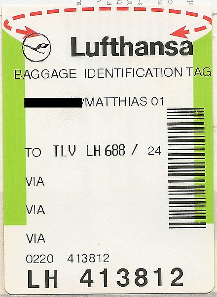 luggage tag receipt to IATA: TLV