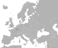 Карта, показваща местоположенията на Люксембург и Палестина