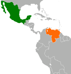 Map indicating locations of Mexico and Venezuela