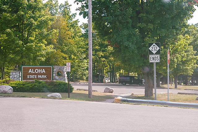 M-212's western terminus at Aloha State Park