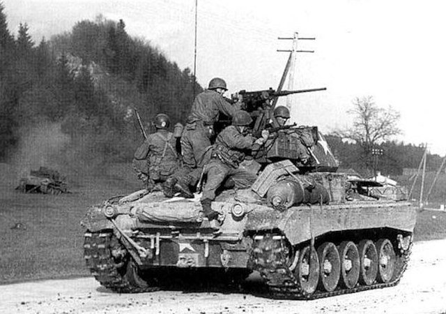 US Army M24 Chaffee moving on the outskirts of Salzburg in May 1945