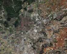 Imagen satelital tomada por el Sentinel-2 de la ciudad de Madrid y los municipios circundantes, donde se concentra la mayor parte de la población de la región