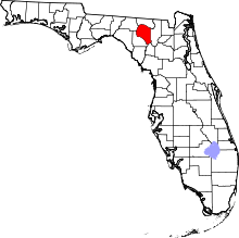 Harta e Suwannee County në Florida