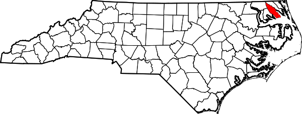 Map of North Carolina highlighting Pasquotank County