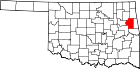 Harta statului Oklahoma indicând comitatul Cherokee