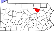 A map showing all counties in Pennsylvania, Sullivan is in the northcentral part of the state