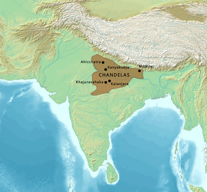 Territory of the Chandelas during the reign of Vidyadhara circa 1025 CE.