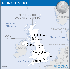 Mapa do Reino Unido da Grã-Bretanha e Irlanda do Norte
