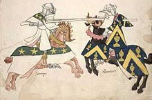 In this medieval illustration of a jousting tournament, two contestants ride towards each other with lances raised. Medieval-Jousting-Tournaments.jpg