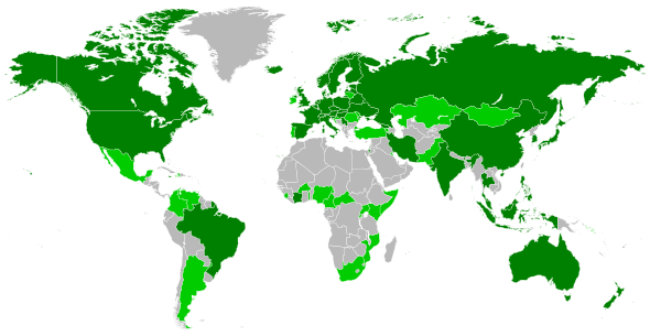 The map of IFF members. Dark-green are ordinary members, light-green are provisional members