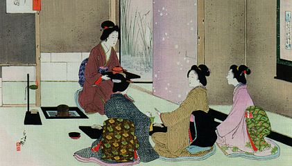 Gammelt japansk maleri af teceremoni