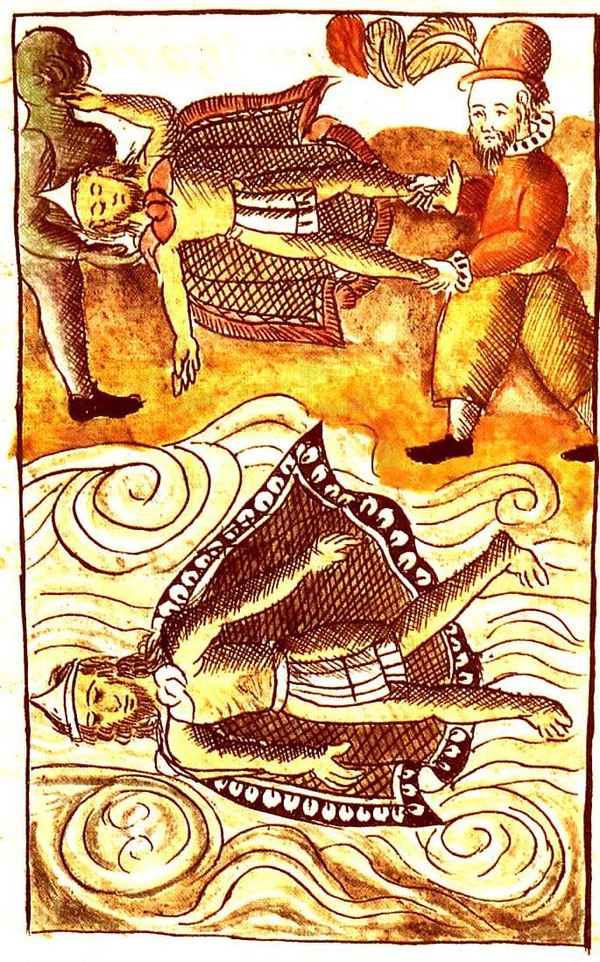 The death of Moctezuma, depicted in the Florentine Codex