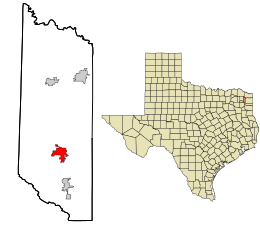 Morris County Texas incorporated and unincorporated areas Daingerfield highlighted.svg