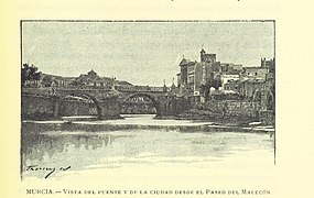 El Puente Viejo de Murcia visto desde el Paseo del Malecón. Siglo XIX