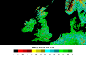 NDVI in June over the British Isles (NOAA AVHRR) NDVI 062003.png