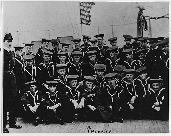 Group portrait taken aboard USS Cincinnati at Chefoo, China, circa 1905. King is at left.