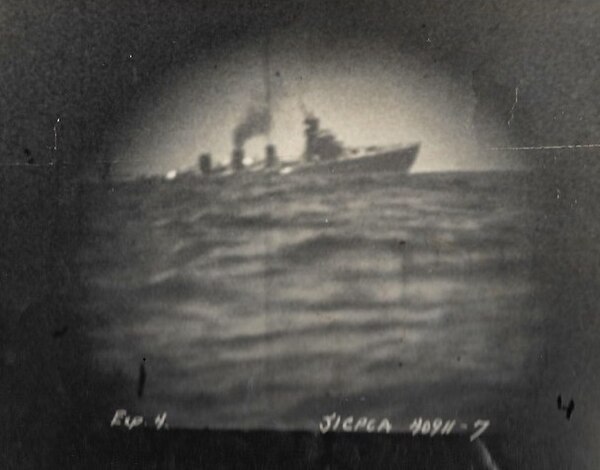 Photo of the sinking through Croaker's periscope