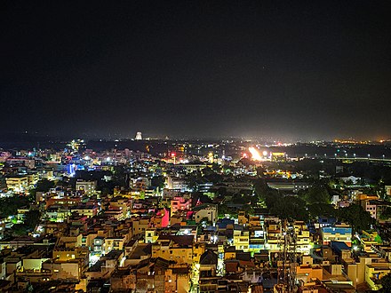Night View of Trichy from the top of Rockfort, photographed from the temple window.
