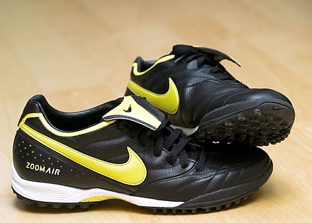 A pair of Nike Zoom Air football boots, for use on artificial grass or sand.