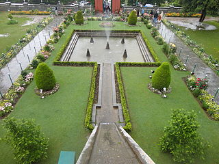 Nishat Bagh Terraced Mughal garden at Dal Lake, near Srinagar, Kashmir, India