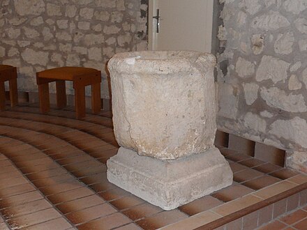 The baptismal fonts of the ancien priory Notre-Dame de Buze, now in the church of Les Mathes