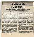 Nécrologie d'Émile Durin, quotidien La Montagne du 9 avril 1981.jpg