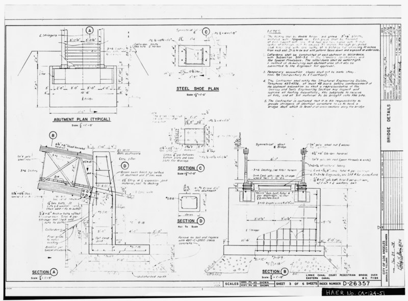 File:PAGE THREE OF PLANS FOR EXISTING LINNIE CANAL COURT ARCHED PEDESTRIAN BRIDGE OVER EASTERN CANAL Plan Sheet D-26357, Sheet No. 3 of 6 (delineated by William Loo, January 1978) - HAER CAL,19-LOSAN,74-51.tif