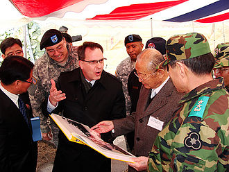 A memorial ceremony for Sergeant Long in 2009. Over 40 Area III Soldiers, civilians, retirees and Republic of Korea Soldiers paid homage to Sgt. Charles Long - the namesake of Camp Long - at a memorial ceremony Feb. 12 in Wonju. During the ceremony, Brent Abare, executive assistant for base operations in Wonju, presented Gen. Paik Sun-yup former First Republic of Korea Army commander and revered Korean War hero with an album of recently discovered Korean War era photos. Photos in the album included images of Paik during Camp Long's dedication ceremony - 54 years ago. Paik.jpg