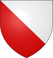 Party per bend, argent and gules