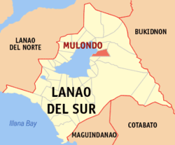 Mapa ng Lanao del Sur na nagpapakita sa lokasyon ng Mulondo.