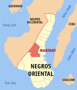 Mapa ng Negros Oriental na nagpapakita sa lokasyon ng Mabinay.