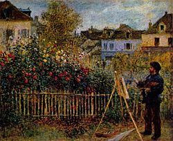 Claude Monet slika v svojem vrtu v Argenteuilu, 1873, Wadsworth Atheneum, Hartford, Connecticut