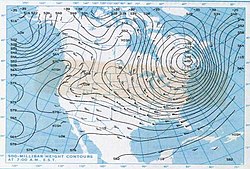 Low pressure area over Quebec, Maine, and New Brunswick, part of the northern polar vortex weakening, on the record-setting cold morning of January 21, 1985 Polarvortexjan211985.jpg