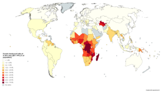 Poverty headcount ratio at $1.90 a day (2011 PPP) (% of population). Based on World Bank data ranging from 1998 to 2018. Poverty headcount ratio at 1.90 a day.png