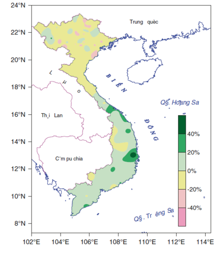 Change in precipitation (%) during the last 52 years in Vietnam [source MONRE (2012a, b)]