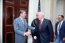 President Ronald Reagan and DiMaggio at the White House, March 27, 1981, three days before the attempted assassination of Reagan