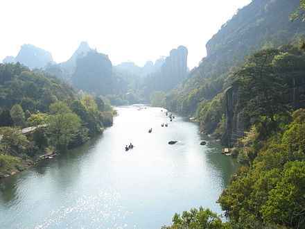 Punting on the River of Nine Bends, Wuyishan, China.