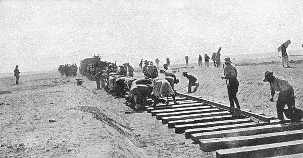 Laying the railway across the Sinai