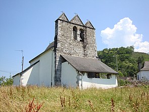 Restoue (Laguinge-Restoue, Pyr-Atl, Fr) église trinitaire coté portail.JPG