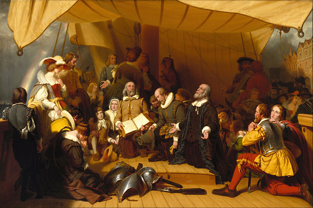 The Embarkation of the Pilgrims (1857) by American painter Robert Walter Weir at the Brooklyn Museum