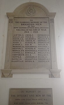 Memorial plaque in St George's Church, Brighton Royal Engineers Home Counties Division Memorial.jpg