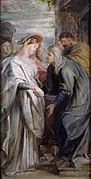 The visitation label QS:Len,"The visitation" label QS:Lpl,"Nawiedzenie" label QS:Lnl,"De visitatie" . 1611-1612. oil on panelmedium QS:P186,Q296955;P186,Q106857709,P518,Q861259. 50 × 26 cm (19.6 × 10.2 in). Strasbourg, Musée des Beaux-Arts de Strasbourg.