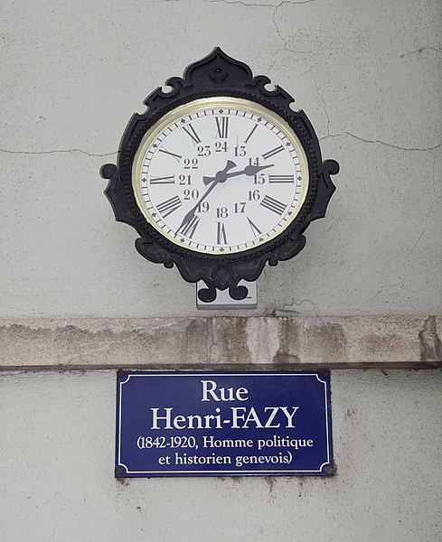 File:Rue Henri-Fazy, plaque et horloge, Genève.jpg