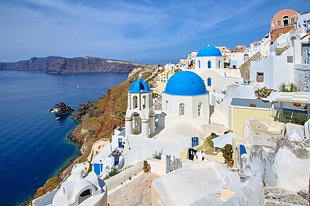 Churches with iconic blue roofs in Oia