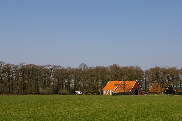 Boerderijcamping met caravan op het weiland