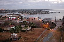 Photo of Seabrook taken from the Kemah bridge. Waterfront and fish markets in the foreground, lower Todville in the middle, Seabrook residential area in the background.