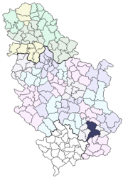 セルビアにおけるレスコヴァツの位置の位置図