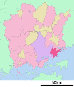 Setouchin sijainti Okayaman prefektuurissa